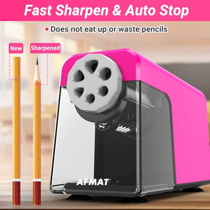 AFMAT Heavy Duty Electric Pencil Sharpener, 6 Holes, Auto Stop Pencil Sharpeners Plug in, Classroom Pencil Sharpener for 6-11mm Pencils, Super Fast, Save Pencils, Teacher Must Have, PSX1 - color: Pink