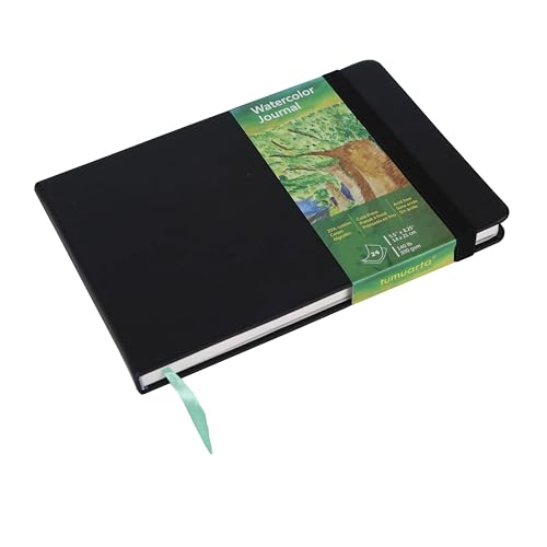 tumuarta Watercolor Journal,140 LB, 300 GSM, 8.25x5.5, Cotton Paper, Cold Press, 24 Sheets, 48 Pages, Watercolor Paper Sketchbooks for Use As Travel Notebook and Mixed Media Pad - color: Black, size: 8.25x5.5"
