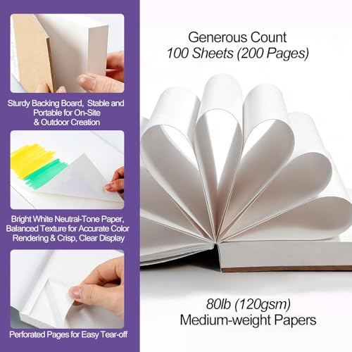 TRANSON 3 Pack A6 Mini Sketchbook Marker Pad, 80lb/120gsm Heavyweight Art Paper, No Bleed Through, 100 Sheets/200 Pages 4.13"x5.83" for Drawing & Sketching - size: 3 PACK A6 120gsm