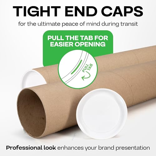 IDL Packaging 4” x 36” Cardboard Mailing Tube, Made in the USA - Reinforced Shipping Cylinder for Posters, Blueprints, Documents & Artwork, with Plastic End Caps - size: 4" x 36"