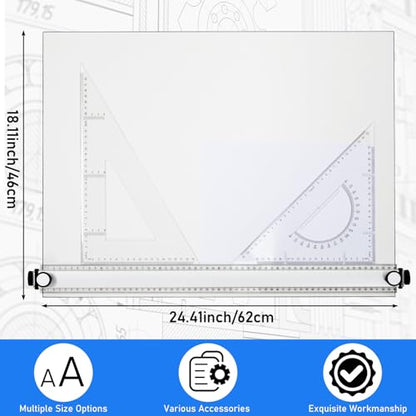 Zonon A2 Portable Drawing Board, Multi-Function Metric Drafting Table Drafting Board with Clear Rule Parallel Motion and Angle Adjustable Measuring System - size: A2