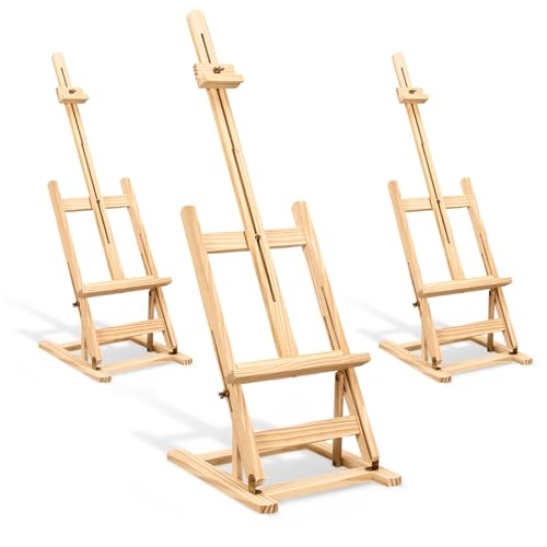 Fuyoooo 3 Pcs 32'' Wooden H-Frame Studio Tabletop Easel- Adjustable Stand, Holds up to 16 Canvas, Portable Tabletop Easel for Painting Display Drawing Stand