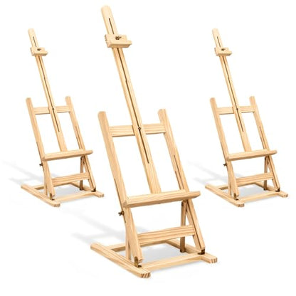 Fuyoooo 3 Pcs 32'' Wooden H-Frame Studio Tabletop Easel- Adjustable Stand, Holds up to 16 Canvas, Portable Tabletop Easel for Painting Display Drawing Stand