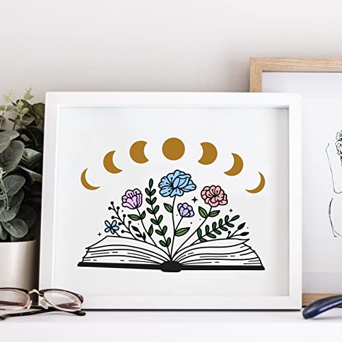 OLYCRAFT 2pcs Self-Adhesive Silk Screen Printing Stencils - Flower Book Moon Patterns Washable Reusable Signs for Printing on Wood DIY T-Shirt Pillow - 7.7x5.5 Inch - color: Flower Book