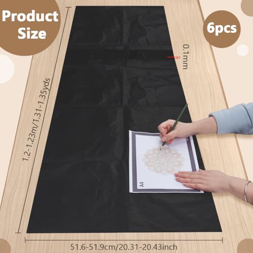NBEADS 6 Pcs Large Carbon Paper for Tracing, 20.31x47.24 Inch Black Graphite Transfer Paper Carbon Wax Transfer Paper for Woodworking Fabric Canvas Patterns Sketch Drawing DIY Projects