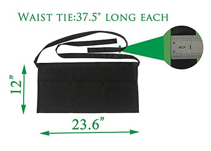 Resist water 3 big Pockets Waist Server Apron Kitchen Restaurant Unisex Half Aprons - color: Black
