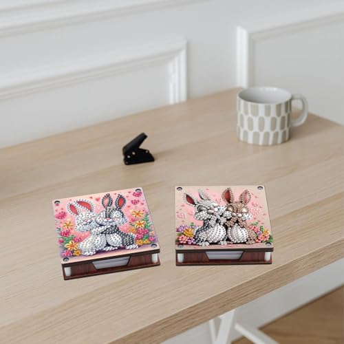 JISHSHAY 2 PCS Diamond Art Note Box Rabbit Diamond Painting Note Pad Holder Animal Gem Painting Gem Art Memo Boxes Mosaic Kits for Adults Embroidery Kit Memo Pad Holder, Contains 120 Sheets of Paper - color: Rabbit