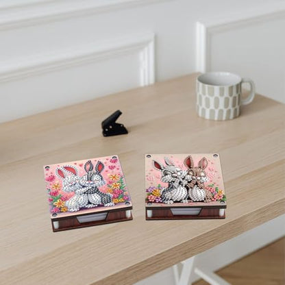 JISHSHAY 2 PCS Diamond Art Note Box Rabbit Diamond Painting Note Pad Holder Animal Gem Painting Gem Art Memo Boxes Mosaic Kits for Adults Embroidery Kit Memo Pad Holder, Contains 120 Sheets of Paper - color: Rabbit