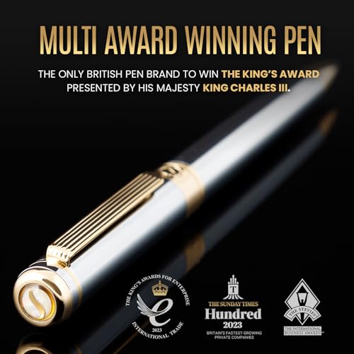 Scriveiner Silver Chrome Ballpoint Pen - Stunning Luxury Pen, Real Gold Plating, Schmidt Black Refill, Best Ball Pen Gift Set for Men & Women, Professional, Executive, Office, Nice, Fancy Pens - color: 2. Silver Chrome with Gold