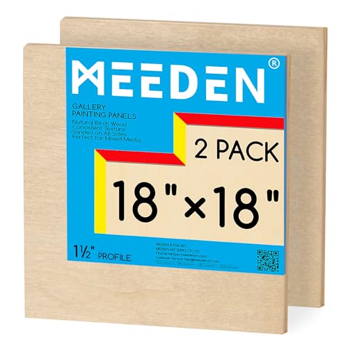 MEEDEN Unfinished Wood Canvas Board: 1-1/2" Deep 18x18” Wooden Canvas Panel Pack of 2 - Blank Cradled Wood Art Board for Painting - size: 18"x18"- 2 Pack
