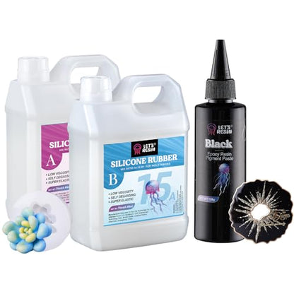 Bundle Set of LET'S RESIN Silicone Mold Making Kit and Black Epoxy Resin Pigment Paste