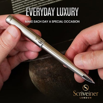 Scriveiner Stainless Steel Ballpoint Pen - Stunning Luxury Pen with Stainless Steel Finish, Schmidt Black Refill, Best Ball Pen Gift Set for Men & Women, Professional, Executive, Office, Nice Pens - color: 8. Stainless Steel with Chrome