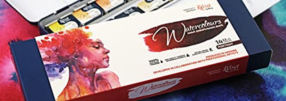 Rosa Gallery Watercolor Paint Set, 'Portrait' palette full pans 14 colors metal case, extra fine professional watercolours