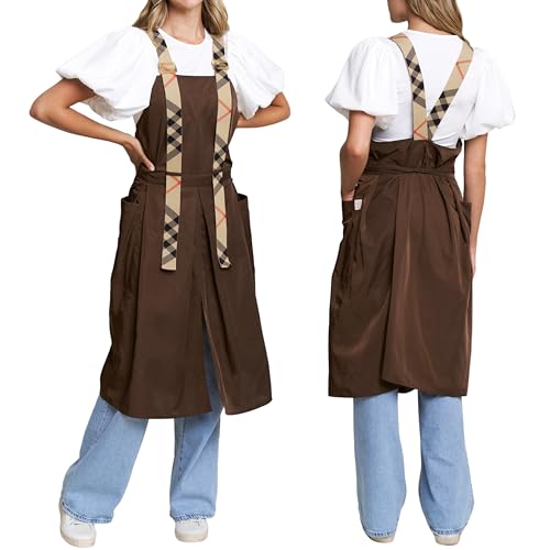 Premium Apron for Nail Techs, Hairstylists, Artists - 360 Full Coverage with Elastic Straps and 2 deep pockets - color: Brown, size: Small-Medium