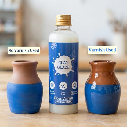 Air Dry Clay Glaze, 120ml High Gloss Polymer Clay Varnish, Prevent Clay Cracking, Scratch Resistant, Waterproof, for Pottery, Crafts, Clay Sealant with Brush & Measuring Cup (4fl oz) - color: Gloss