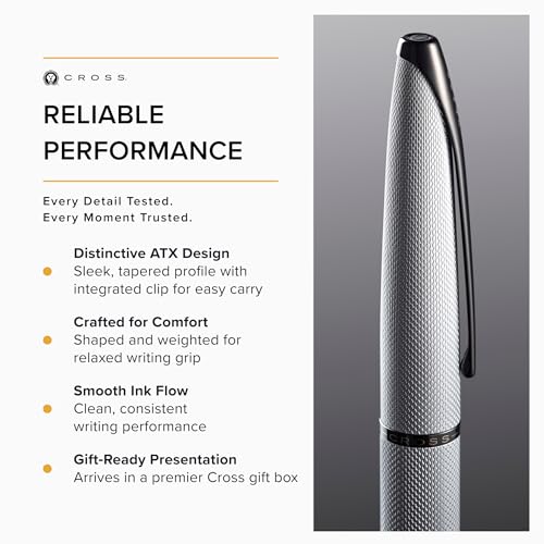 Cross ATX Brushed Chrome Fine Nib Fountain Pen - Refillable Pen for Smooth Writing - Black Ink - Comfortable Grip - Long-Lasting - Professional Office Supplies - Gift Box Included - color: Sandblasted Chrome, style: Fine Nib