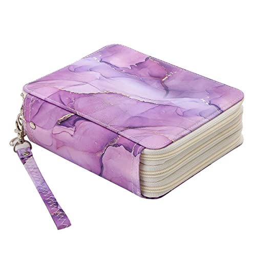 Portable Colored Pencil Case-72 Slots Colored Pencil Case Organizer with Zipper for Watercolor Pens, Pencil Case Organizer for Artist - color: Dark Marble Purple