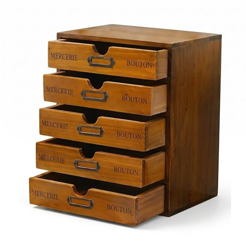 Vintage 5-Drawer Wooden Desk Organizer - Craft Storage - Rustic Shelf Drawer - Home Bedazzling, Rhinestone Organizers and Accessories - Embroidery Floss - Apothecary Cabinet, Art Storage I Stackable - style: 5 Drawer