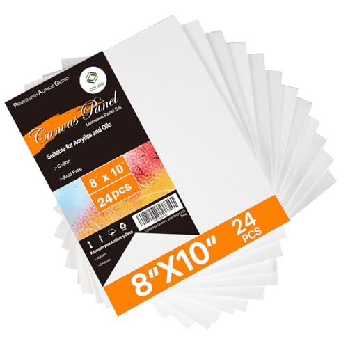 CONDA Canvas Board 8 x 10 inch, 24 Pack Canvases for Painting, 100% Cotton Canvas for Drawing, Gesso Primed Acid-Free, Artist Canvas Panels for Acrylic, Pouring & Oil Painting - size: 8" x 10", style: 24