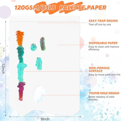 Palette Paper Pad, 9"x12" Disposable Paint Palette Paper, 40 Heavyweight Sheets (120gsm/73lb) for Oil, Acrylic, Watercolor - Mixing Palette Pad with Tear-Off Design - size: 9 x12 inch