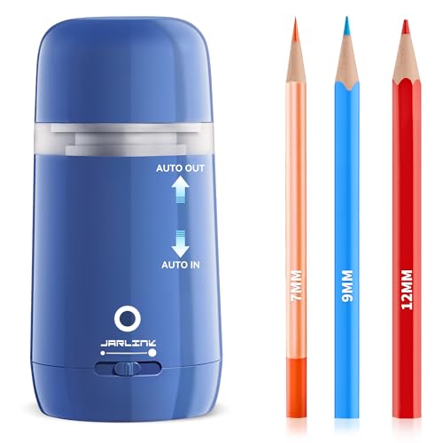 JARLINK Automatic Electric Pencil Sharpener - Hands-Free Operation, 3 Sharpness Modes, 3-Second Sharpening, Rechargeable & Portable for 7-12mm Pencils, Ideal for Classroom and Home Use (Blue) - color: Blue