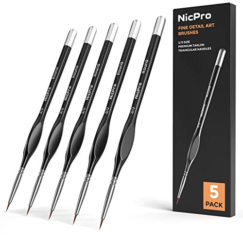 Nicpro 5 PCS Detail Paint Brushes, Extra Fine Tip 000 Miniature Painting Artist Set, 3/0 Small Micro Brushes for Acrylic Watercolor Oil, Paint by Number, Craft, Models Rock Painting Army (Black) - color: Black, size: 5 pieces - 3/0