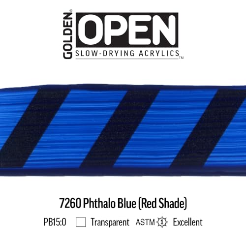 GOLDEN OPEN Slow-Drying Acrylics, Phthalo Blue/R.S., 5 fl oz. tube, Professional Acrylic Paint, Transparent - color: Phthalo Blue /R.S., size: 5 Fl Oz (Pack of 1)
