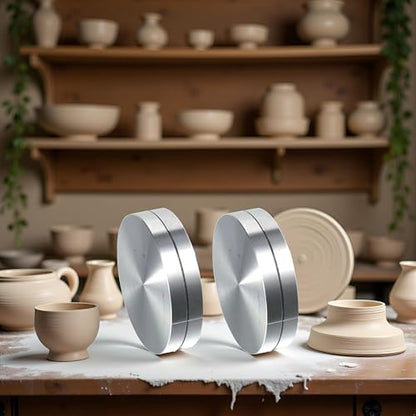 2Pcs Silver 30mm Ceramic Clay Pottery Wheel Throwing Trimming Spinner Trim Stabilizer Metal Rotary Disc Wheel Mini Pottery Wheel Trimmer Tool Polymer Clay Tools Ceramic and Pottery Tools