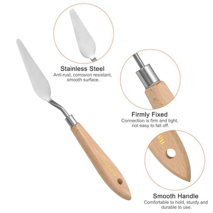 HARFINGTON 4pcs 12# Painting Palette Knife Pointy Stainless Steel Art Spatula Painting Pallet Knives Scrapers Tools with Plastic Handle for Acrylic Oil Canvas Mixing Spreading - size: 70mm x 24mm