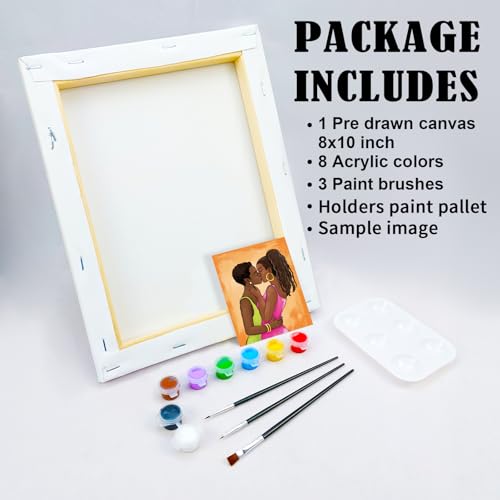 Canvas Painting Kit Pre Drawn Canvas for Painting for Adults Lesbian Couple Stuff Pride Rainbow LGBT Party Kits Paint and Sip Party Supplies 8x10 Paint Art Set - size: 8x10, style: Lesbian Couple