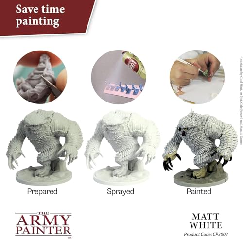 The Army Painter Color Primer, Matt White, 400ml, 13.5oz - Acrylic Spray Undercoat for Miniature Painting - color: Matt White