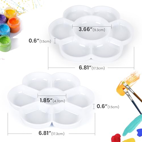 2 Pcs Imitation Ceramic Watercolor Palette, 6.8 Inch Round Painting Tray with 7 Wells, Large Artist Mixing Tray for Watercolor, Gouache, Oil Painting & Art Supplies