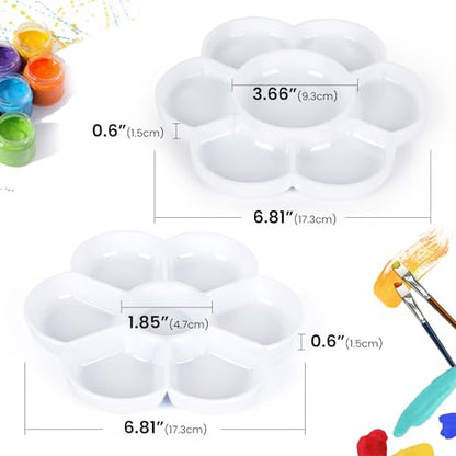 2 Pcs Imitation Ceramic Watercolor Palette, 6.8 Inch Round Painting Tray with 7 Wells, Large Artist Mixing Tray for Watercolor, Gouache, Oil Painting & Art Supplies