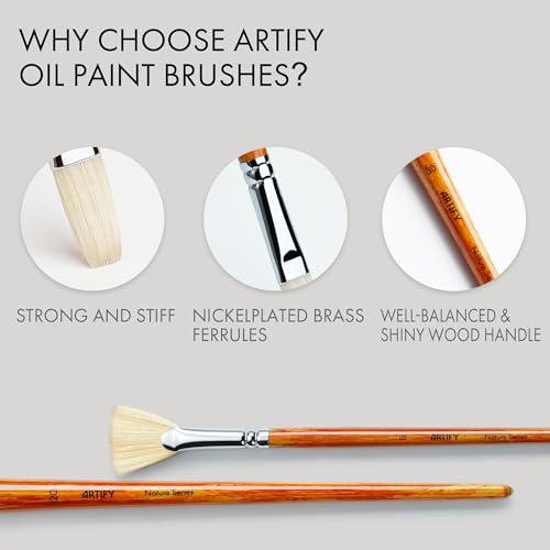 ARTIFY 15-Piece Professional Oil Paint Brush Set - Natural Hog Bristle, No-Shedding, Handcrafted by Masters for Oil/Acrylic/Gouache/Watercolor Painting (Includes Carrying Case) - color: Wood Color