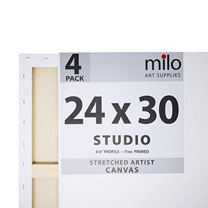 milo Pro Stretched Artist Canvas | 24x30 inch | Pack of 4 | 3/4” inch Thick Studio Profile | Ready to Paint 11 oz Primed Heavy Duty Large Canvas Art Supplies for Painting - size: 24" x 30" Pack of 4