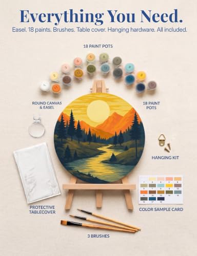 KularStock Paint by Number Kit for Adults, 2 Pack Framed Round Canvas with Easels, Paint by Numbers for Beginners, DIY Painting Kit with Acrylic Paint and Brushes