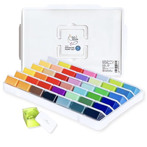 Gouache Paint Set 42 Colors, 50ml Cups with Lids Refillable Gouache Paints, Opaque & Creamy, Leakproof Storage, Travel Case, Non-Toxic Water-Based for Beginners & Hobby Artists - color: Basic Colors