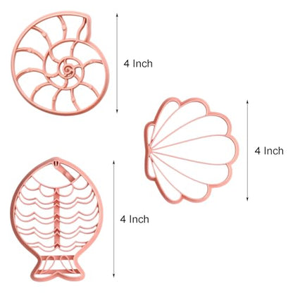 Trinket Cutter Set for Polymer Clay Display & Jewelry Styling – Fish, Shell & Spiral Shell Shapes | Shellfish-TRI - color: Shell+Fish+Spiral_shell