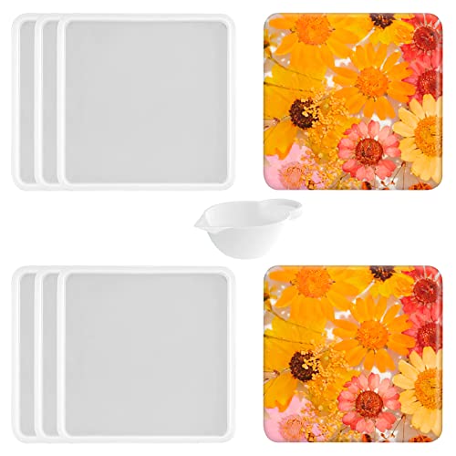6 PCS Thickened Coaster Resin Mold, Silicone Mold for Epoxy Resin Casting, DIY Coasters, Bowl Mats, Candle Holders, Home Decoration - color: 6pcs Square