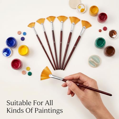 54 Pcs Fan Paint Brushes, Professional Artist Painting Brush Set | Soft Nylon Hair Brush Long Wooden Handle for Artists Acrylic Watercolor Oil Painting