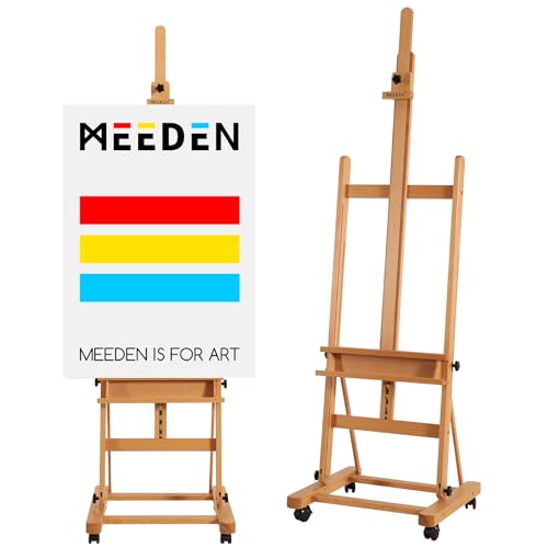 MEEDEN Studio Easel for Painting: Large H Frame Beech Wood Easel Adjustable 75" to 146" H and MEEDEN Titanium White Acrylic Paint 1L