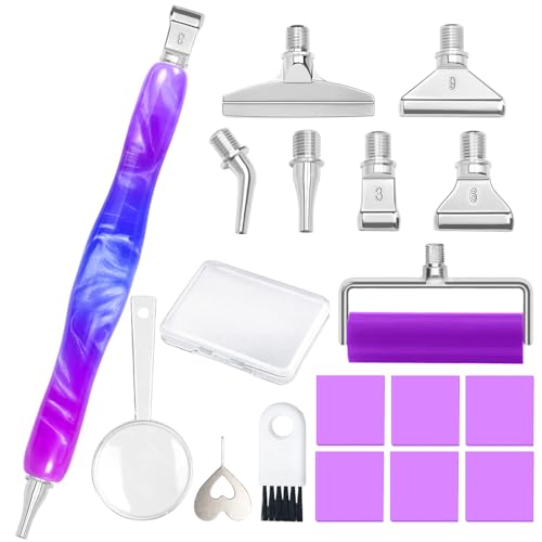 Praise V Do Diamond Painting Art Drill Bead Dot Pick Pen Kit with Screw Stainless Steel Metal Tips Nibs Placers Roller Tool Accessories Ergonomic Stylus for 5D Diamond Paint Nail Art Purple Blue - color: PurpleBlue-Silver Metal