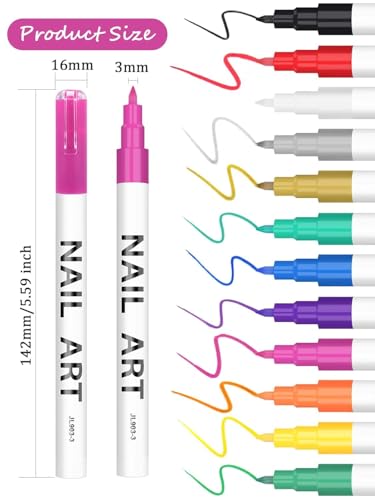 Kalolary 3D Nail Art Pens Set, 12 Color Pens, DIY Nail Art Beauty Adorn Manicure Tools - color: A