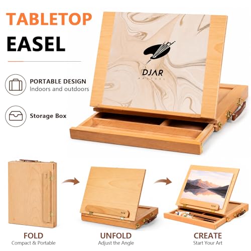 DJAR 49 Pcs Acrylic Paint Set with Tabletop Easel Box, 24 Colors | All-in-One Painting Kit with Sketchbook, Painting Pads & Palette, Complete Art Supplies Kit for Adults, Teens, and Beginners - style: Tabletop Easel Set