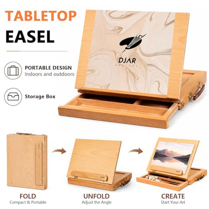 DJAR 49 Pcs Acrylic Paint Set with Tabletop Easel Box, 24 Colors | All-in-One Painting Kit with Sketchbook, Painting Pads & Palette, Complete Art Supplies Kit for Adults, Teens, and Beginners - style: Tabletop Easel Set