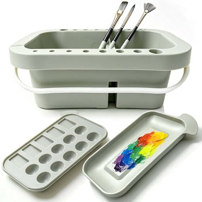 KYSWIMIH Paint Brush Cleaner - Paint Brush Holder with Palette and Handle, Paint Brush Holder & Organizer, Rinser & Storage for Acrylic, Watercolor & Water-Based Paints, Art Supply Washer with Trays