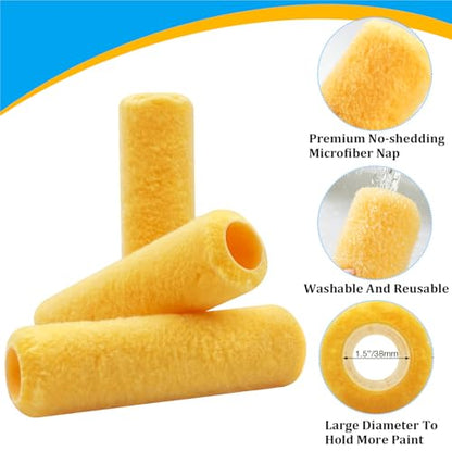 Great Andrew 6 PCS Paint Roller Covers 9 Inch, 3/8" Nap Paint Roller Kit Dense Fibers for Painting Textured Rough Surfaces Fit 9" Paint Roller Frame - size: 6pcs, 9", Yellow