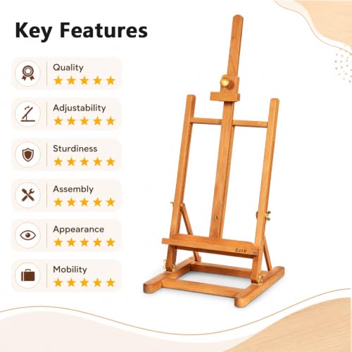 DJAR H- Frame Tabletop Painting Easel, Adjustable Solid Beech Wood Desktop Art Easel, Hold Canvas Up to 27.5", Assembly-Free Art Stand for Artist, Student, Natural - style: Natural
