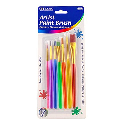 BAZIC Products Translucent Handle Paint Brush Set, 7 Ct, 2-Pack | assorted tips for painting, crafts, classroom art
