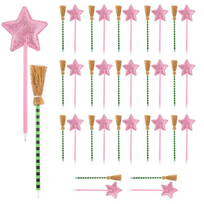 36 Pack Witch and Princess Party Favors Including Witch Broom Pens and Pink Star Ballpoints Pink and Green Favors for Halloween Party Supplies Decorations Goodie Bag